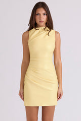 Butter Yellow Vegan Leather Mini Dress