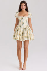 Lemon Rose Print Cotton Mini Dress