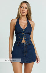 Walton Skort - Mid Waisted Recycled Denim Skort in Indigo Wash