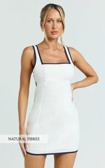 Julian Mini Dress - Square Neck Tie Back A Line Mini Dress in Off White