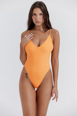 Light Orange Plunge One Piece Swimsuit