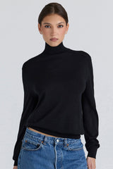 Black Silk + Wool Roll Neck Sweater