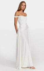 Darcie Maxi Dress - Off Shoulder Corset Draped Skirt Dress in Ivory