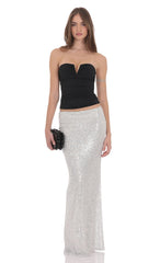 Sequin Maxi Skirt in Silver