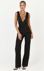 Odile Bodysuit - V Neck Ruched Detail Bodysuit in Black