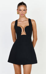 Jane Mini Dress - Cut out Neckline Dress in Black