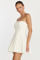Avery Mini Dress - Strapless Fitted Bodice Full Pleated Skirt Dress in Off White