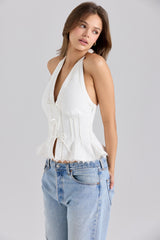White Stretch Cotton Halter Neck Corset Top