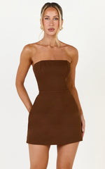 Dessa Mini Dress - A Line Strapless Dress in Chocolate