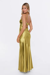 She Gets It Satin Maxi Dress Olive
