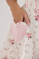 Cream Rose Print Stretch Cotton Mini Dress