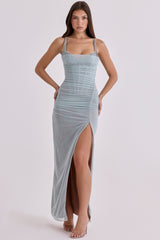 Baby Blue Lace Mesh Maxi Dress