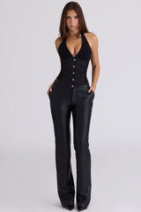 Black Satin Waist Cinch Corset Top