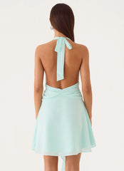 Guide You Halter Neck Mini Dress - Aqua