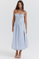 Soft Blue Cotton Broderie Anglais Midi Sundress