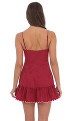 Jacquard Scallop Ruffle Dress in Red