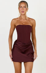 Kailani Mini Dress - Strapless Corset Bodice Lace Up Back Dress in Chocolate