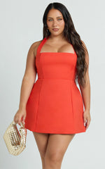 Dante Mini Dress - Halter Neck Tie Tulip Skirt Dress in Orange