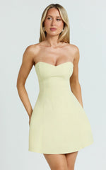 Helena Mini Dress - Strapless A Line Dress in Lemon