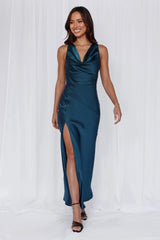 The Loretta Cowl Satin Maxi Dress Teal