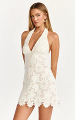 Vinny Mini Dress - Lace Halter Fit And Flare Dress in White