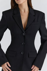 Black Crepe Hourglass Blazer Jacket
