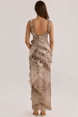 Animal Print Chiffon Ruffle Maxi Dress