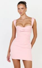 Kenna Mini Dress - Gathered Bust Tucked Waist Dress in Pink