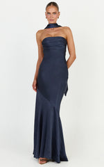 Odette Maxi Dress - Strapless Slip Dress With Neck Scarf in Navy
