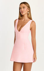 Karissa Mini Dress - V Neck Fit And Flare Dress in Pink