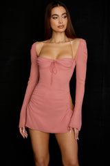 Pink Chiffon Cutout Halter Mini Dress
