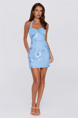 Light Vibes Mesh Halter Mini Dress Blue