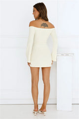 Falling Light Ribbed Long Sleeve Mini Dress Yellow
