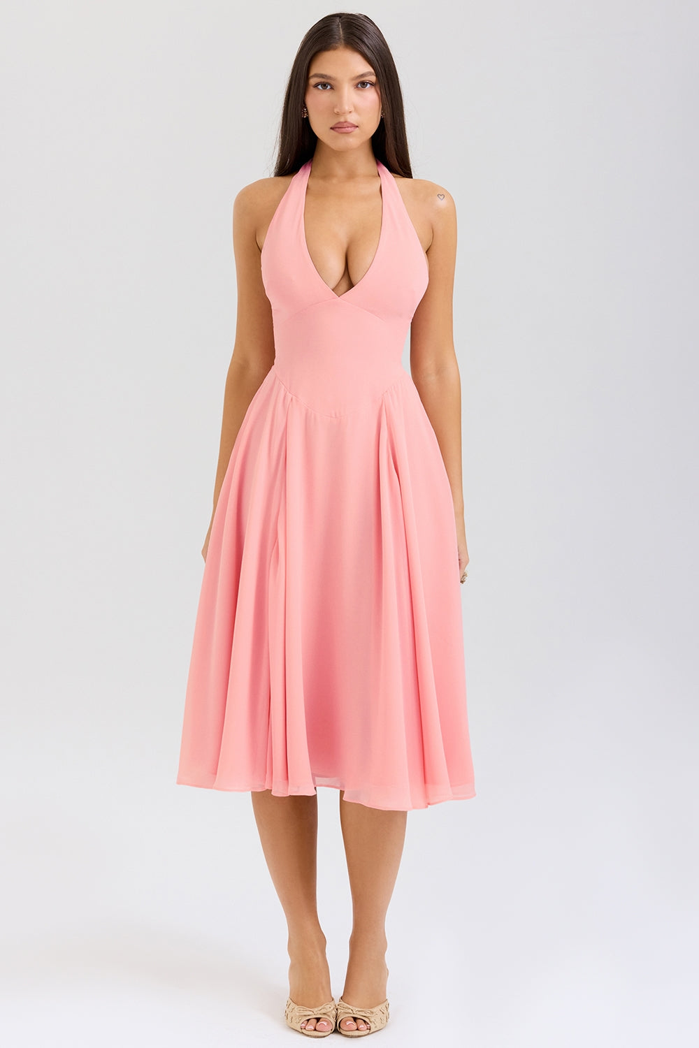 Peach Georgette Halter Sundress