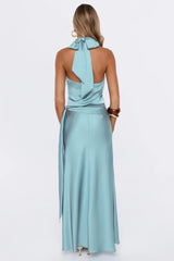 Dressed Like Poetry Halter Satin Maxi Dress Aqua