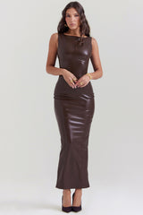 Cocoa Vegan Leather Maxi Dress