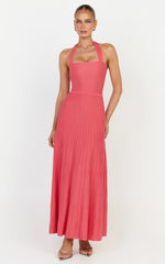 Candace Midi Dress - Halter Neck Ribbed Knit Dress in Grapefruit
