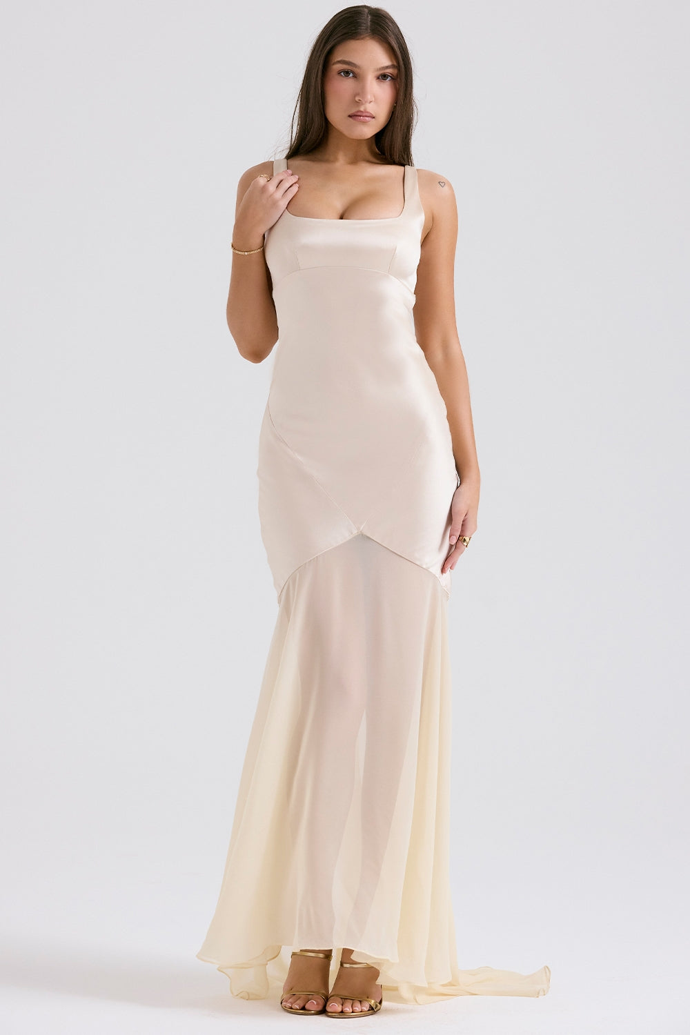 Champagne Chiffon Floor Length Gown