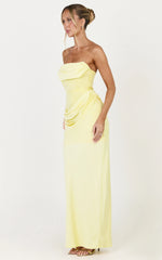 Phoebe Maxi Dress - Strapless Structured Bodice Drape Skirt Dress in Lemon
