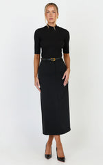 Alanna Midi Skirt - High Waisted Back Split Pencil Skirt in Black