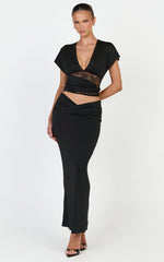 Sienne Top - Twist Overlay Lace Panel Top in Black