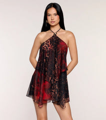Wild Card Chiffon Halter Mini Dress