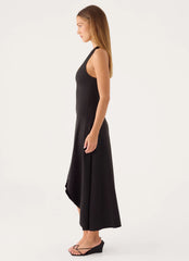 Kyrra Asymmetrical Midi Dress - Black
