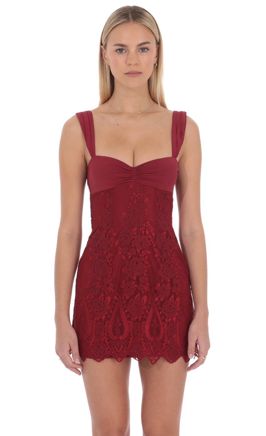 Lace Mini Dress in Red