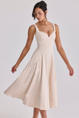 Vintage Ivory Twill Silhouette Midi Dress