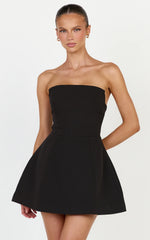 Dani Mini Dress - Strapless Square Neck Tulip Skirt Dress in Black