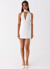 Alicia Satin Halter Mini Dress - White