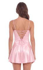 Satin Lace-Up Mini Dress in Pink