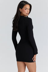 Black Crepe Keyhole Silhouette Mini Dress