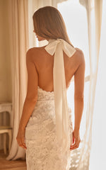 Molly Midi Dress - Backless Lace Halter Dress in White